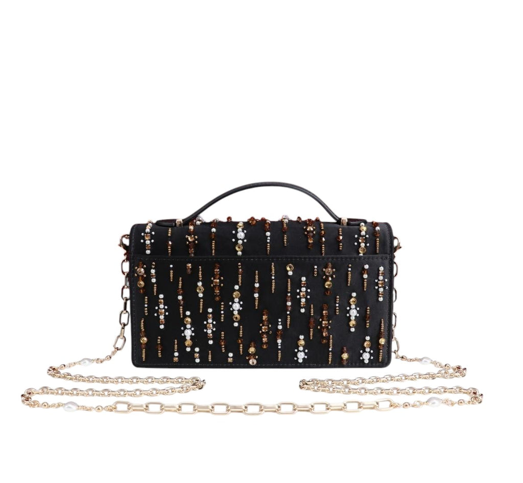 Midnight Pearl Embellished Chain Bag